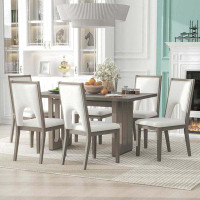 Latitude Run® Wood Dining Table Set, Farmhouse Rectangular Dining Table and 6 Upholstered Chairs