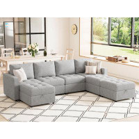 Latitude Run® U Shaped Modular Convertible Sectional Sofa Couch With Put Out Drawer Storage Seats