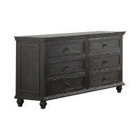 Charlton Home Poneto 58 Inch Wide Dresser With 6 Drawers, Metal Knobs, Farmhouse Gray Wood
