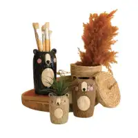 Kalalou Kalalou Set Of 3 Modern Ceramic Bear Planters In Multicolor