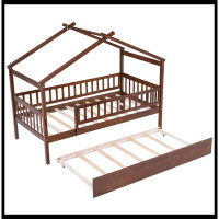 Harper Orchard Wooden House Bed With Trundle