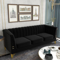 Everly Quinn 83 Inch Wide Luxury Tufted Velvet Rolled Arms Chesterfield Sofa With Golden Legs
