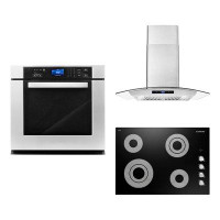 Cosmo 3 Piece Kitchen Package With 30" Electric Cooktop 30" Wall Mount Range Hood 30" Single Electric Wall Oven