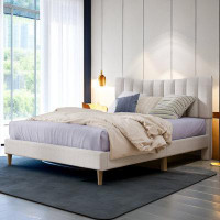 Latitude Run® Elegant Linen Upholstered Platform Bed Frame - Queen