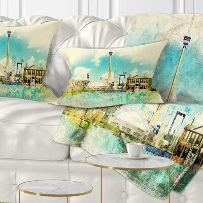 Made in Canada - East Urban Home Cityscape Painting Toronto City Watercolor Lumbar Pillow in Bedding