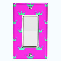 WorldAcc Metal Light Switch Plate Outlet Cover (Green Crown Pink  - Single Rocker)