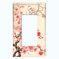 WorldAcc Metal Light Switch Plate Outlet Cover (Pink Sakura Flower White - Single Rocker)