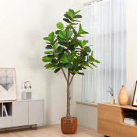 Primrue Adcock 120'' Faux Fiddle Leaf Fig Tree with Natural Sea Grass Basket, Faux Plant, Fake Tree