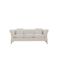Mercer41 Modern Chesterfield Curved Sofa Tufted Velvet Couch 3 Seat Button Tufed Loveseat With Scroll Arms And Gold Meta