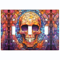 WorldAcc Metal Light Switch Plate Outlet Cover (Halloween Colorful Skull - Triple Toggle)