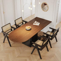 Fit and Touch 4 - Person Half-circle Solid wood + Iron Dining Table Set