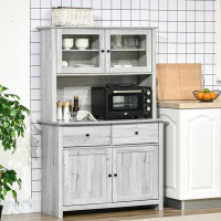 Gracie Oaks 63.5" Kitchen Buffet with Hutch, Sideboard Cupboard for Kitchen with Microwave Countertop, Ash Grey