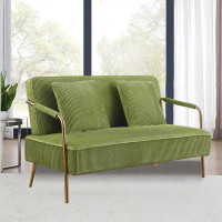Mercer41 56" Velvet Upholstered Loveseat Sofa With 2Pcs Throw Pillows
