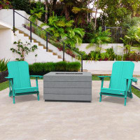 Rosecliff Heights Lois3-Pieces Rock And Fibreglass Fire Pit Table With 2 Foldable Plastic Adirondack Chair2150