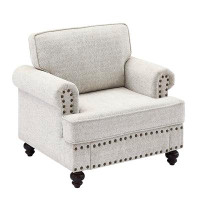 Charlton Home Contemporary Chenille Upholstered 1-seater Sofa With Nail Accents And Armrests In White