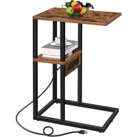 17 Stories 17 Stories C Shaped End Table With Charging Station, Side Table With 2 USB Ports And Outlets, Snack Table For