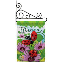 Breeze Decor Welcome Ladybug - Impressions Decorative Metal Fansy Wall Bracket Garden Flag Set GS104071-BO-03
