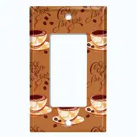 WorldAcc Metal Light Switch Plate Outlet Cover (Coffee Cups Light Brown - Single Rocker)