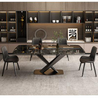 Orren Ellis Modern Simple Light Luxury Home Rectangular Rock Plate Table Set