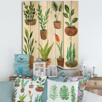 East Urban Home Eight Potted House Plants - Traditional Print On Natural Pine Wood