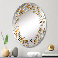 Design Art Marble White And Gold Geometric Glam - Spiral Wall Mirror Oval