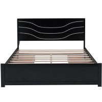 Brayden Studio Queen Size Wooden Platform Bed With 4 Drawers