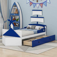 Cosmic Twin Size Boat-Shaped Platform Bed With 2 Drawers