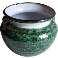 Bungalow Rose Indoors/Outdoors Handmade Large-Sized Green Peacock Mexican Colours Talavera Ceramic Garden Pot