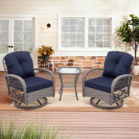Winston Porter 3 Pieces Outdoor Swivel Rocker Patio Chairs with Thickened Cushions and Glass Coffee Table
