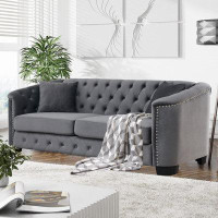 Rosdorf Park 77”Small Modern Velvet Sofa Couch,Mid Century Upholstered Fabric 3-Seat Sofa Loveseat Furniture With 2 Pill