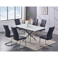 Ivy Bronx 10Mm Tempered White Marble Glass Top With Chrome Legs Dining Table
