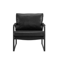 17 Stories 27" Dark Grey Faux Leather And Black Arm Chair