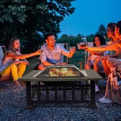 Red Barrel Studio 32'' Fire Pit Grill Outdoor Wood Burning with Fire Poker