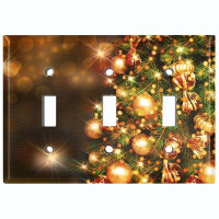 WorldAcc Metal Light Switch Plate Outlet Cover (Christmas Tree Yellow Ornament Ribbon - Single Toggle)