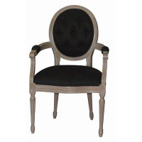 One Allium Way Leonora Linen Upholstered Arm Chair in Black/Off White