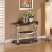 Alcott Hill Table,with brich middle shelf,metal legs