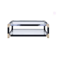 Everly Quinn Tempered Glass Coffee Table With Metal Square Leg