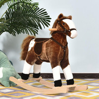ROCKING HORSE PLUSH PONY CHILDREN KID RIDE ON TOY W/ REALISTIC SOUND (BROWN)