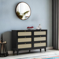 INZONT Rattan Dresser With Six Drawers And Adjustable Legs