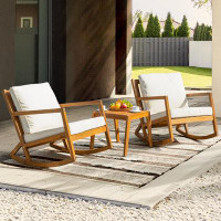 Latitude Run® 3-Piece Solid Wood Rocking Chairs with End Table, Extra Thick Cushion for Extreme Comfort