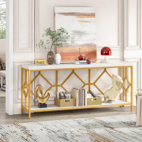Mercer41 70.86'' Extra Long Entryway Accent Table, 2 Tier Console Sofa Tables