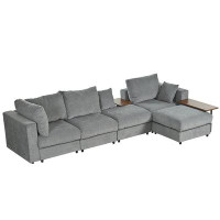 Hokku Designs Modern Large L-Shape Sectional Sofa for Living Room with 2 Pillows and 2 End Tables
