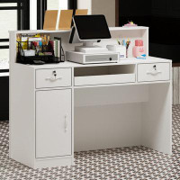 Lark Manor Adhamh 2-Drawer Wooden Reception Desk With Light In White