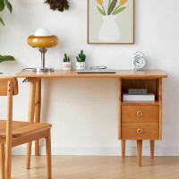 Orren Ellis 55.12" Burlywood Rectangular Solid Wood Desk,2-drawer