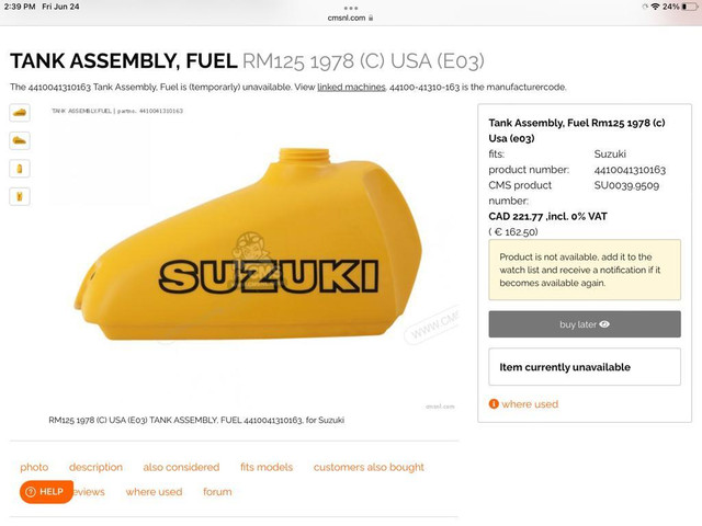 1975-1978 Suzuki RM100 RM125 Gas Tank in Motorcycle Parts & Accessories in Ontario - Image 3