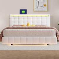 Red Barrel Studio Queen Size Upholstered Platform Bed with USB charger port and Tufted headboard