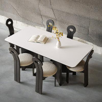 PULOSK 78.74" White Stone Rectangular Dining Table