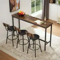hanada 4 Piece Industrial Dining Table Set with 3 PU Upholstered Stools