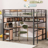 Latitude Run® Metal Loft Bed With Bookcase, Desk And Cabinet