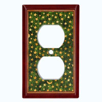WorldAcc Metal Light Switch Plate Outlet Cover (Green Star Night Red Frame - Single Toggle)